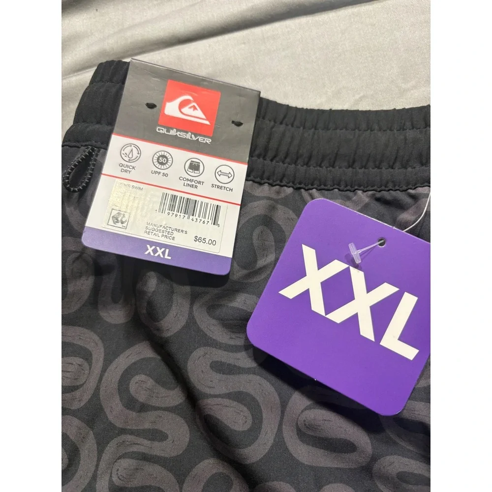 Quiksilver Mens Swim Trunks XXL Grey Black Swirl Quick Dry UPF 50 Board Shorts
